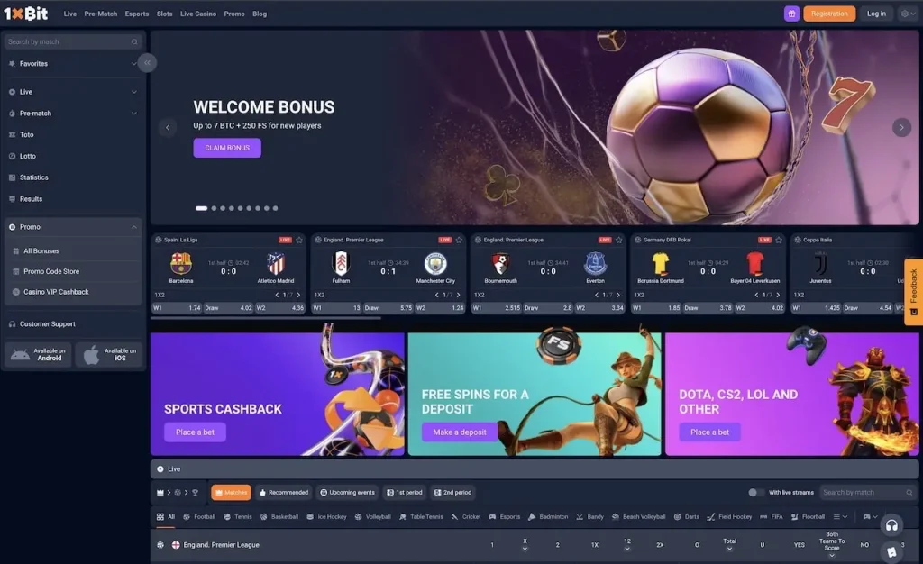 Bookmaker 1xBit homepage