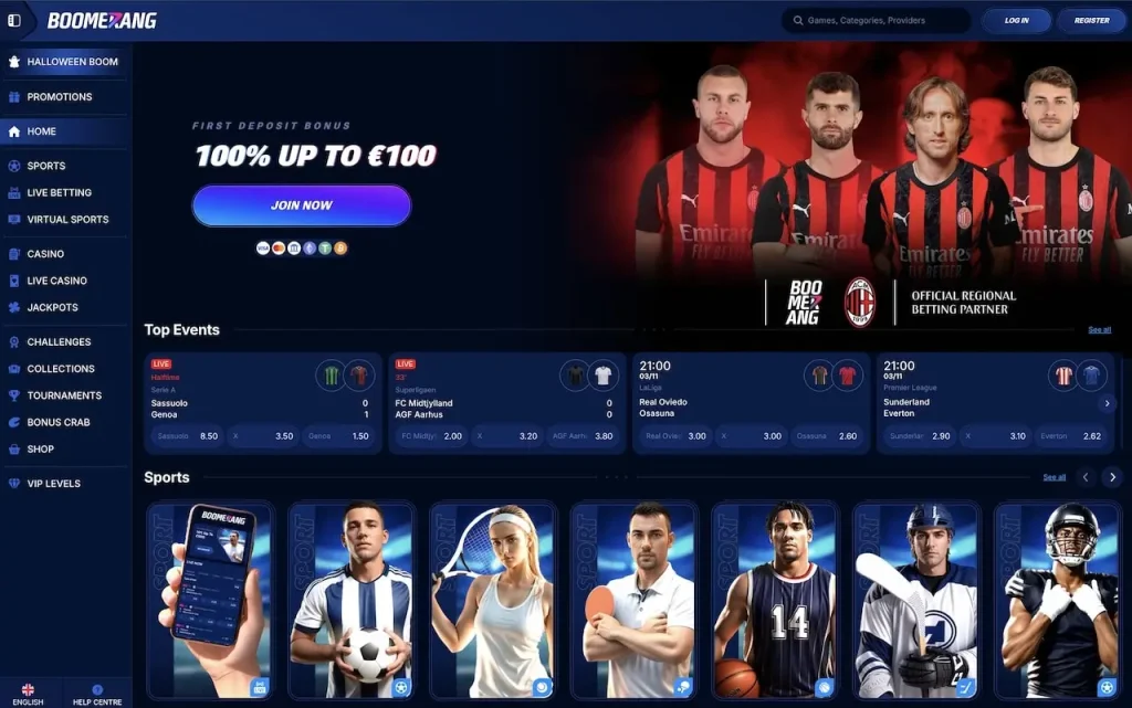 Boomerang Bet homepage