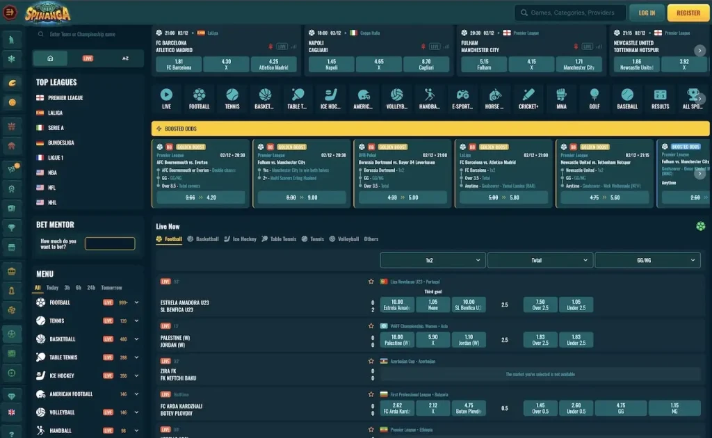 Bookmaker Spinanga homepage